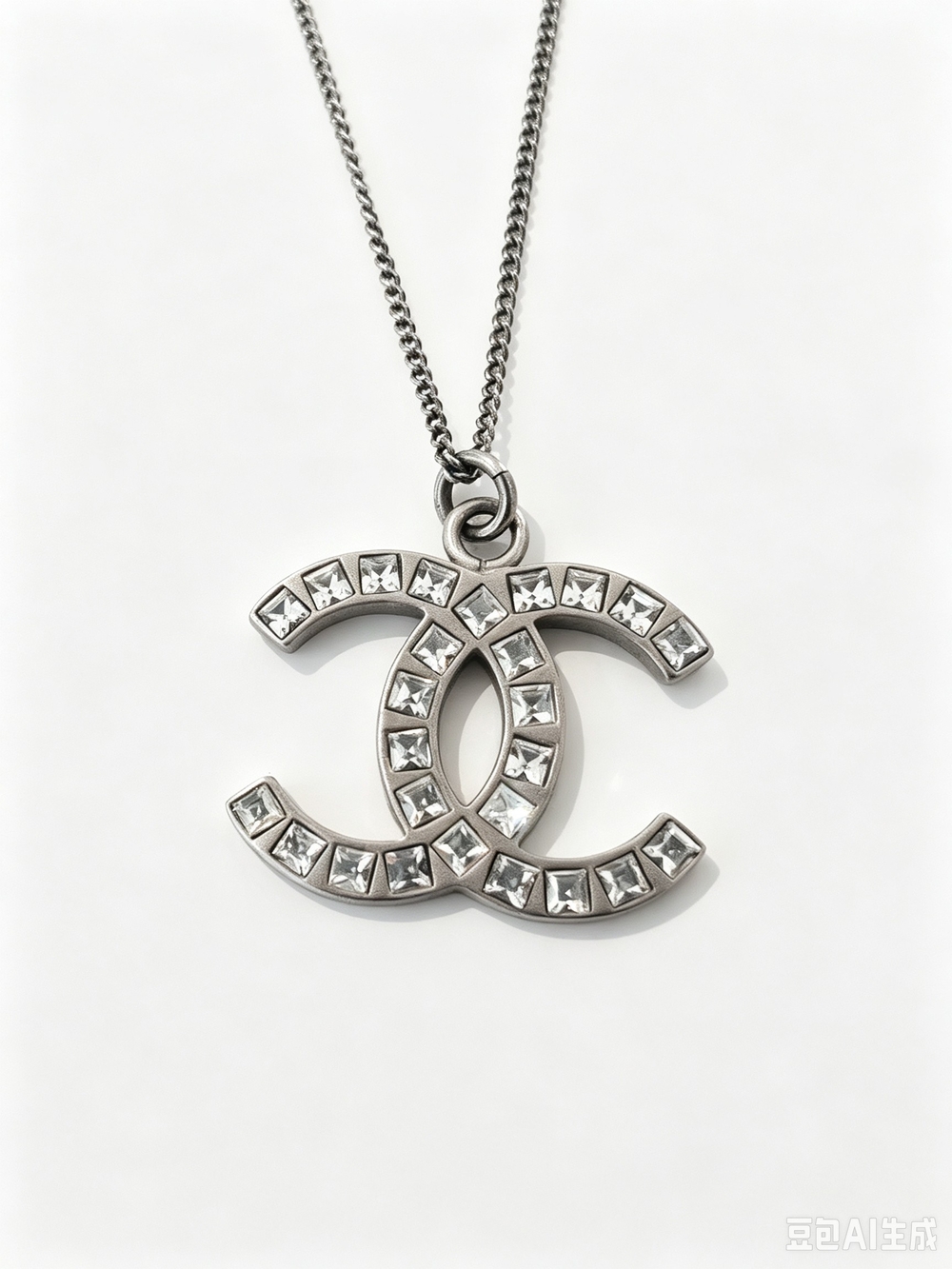 Chanel Silver Crystal CC Pendant Necklace